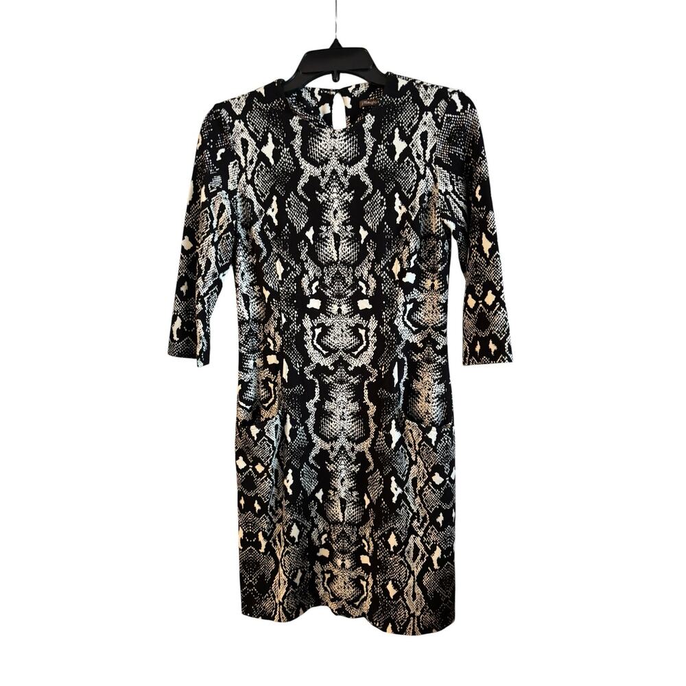 J McLaughlin Dress Women’s Small Black White Midi Snake Print Pockets